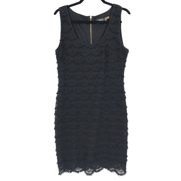 Guess Dresses & Skirts - Guess Est. 1981 Black Fringe Tiered Lace Bodycon Cocktail Dress Size 14 LBD